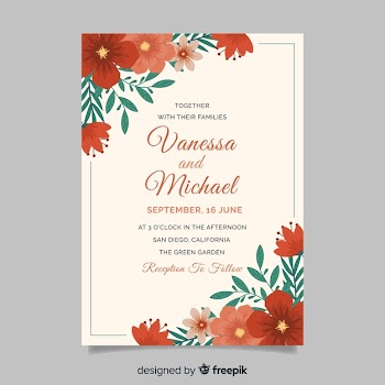 Wedding invitation with floral elements Free Vector