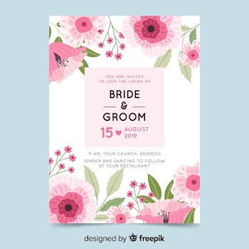 Wedding invitation with floral elements Free Vector