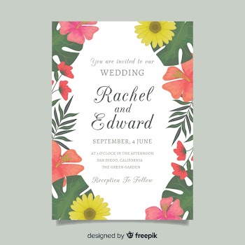 Wedding invitation with floral elements Free Vector