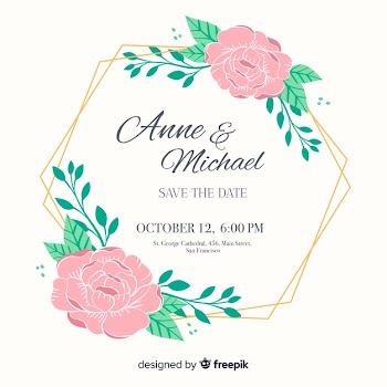 Wedding invitation with floral frame Free Vector