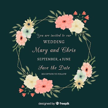 Wedding invitation with floral frame Free Vector