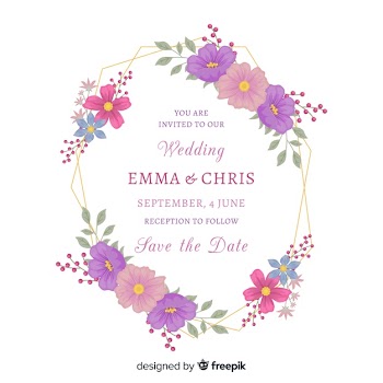 Wedding invitation with floral frame Free Vector