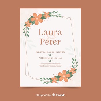 Wedding invitation with floral frame in flat design Free Vector
