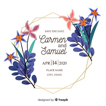 Wedding invitation with golden floral frame Free Vector
