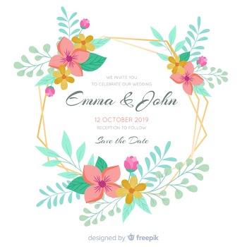 Wedding invitation with golden floral frame Free Vector