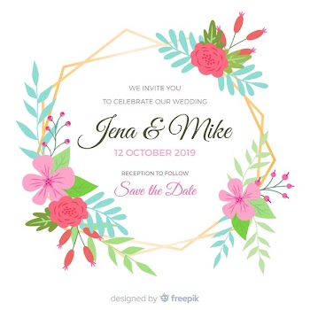 Wedding invitation with golden floral frame Free Vector