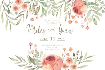 Wedding invitation with watercolor flowers ready to print Free Vector