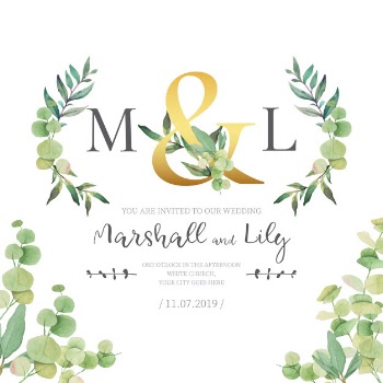 Wedding invitation with watercolor leaves Free Vector