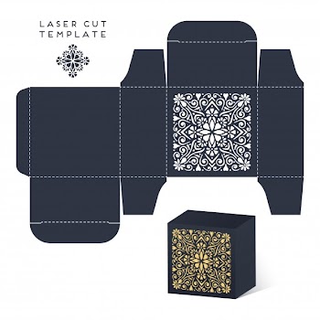 Wedding laser cut box with mandala Free Vector