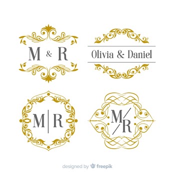 Wedding monogram logo templates collection Free Vector
