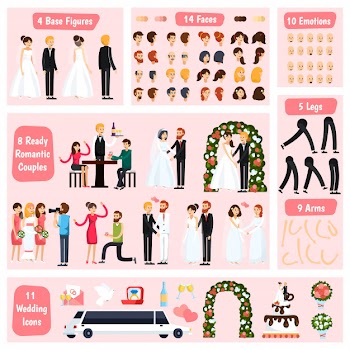 Wedding people orthogonal character constructor Free Vector