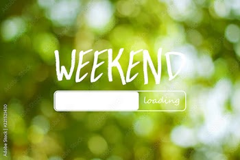 Weekend loading word on green  light bokeh background