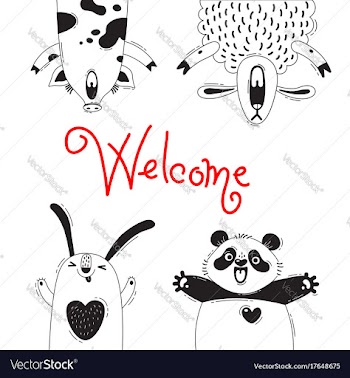  					Welcome card with funny animals pig sheep panda vector&nbsp;image														