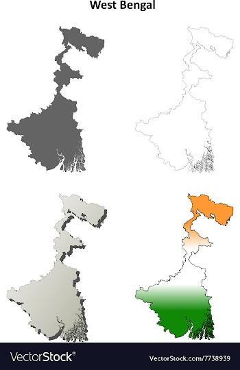 West Bengal blank outline map set vector image