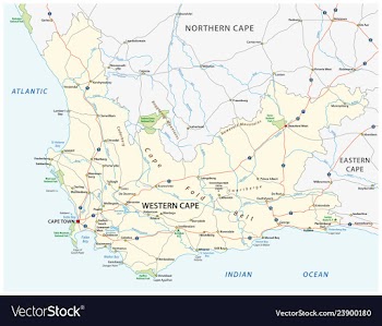  					Western cape road and national park map vector image														