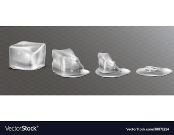 wet melting ice cubes and water puddles