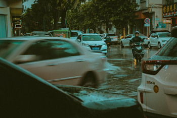 Wet Vehicles On A Rainy Day