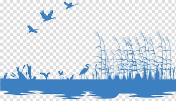 Wetland Silhouette Illustration, Wetland lake grass painted silhouettes of animals transparent background PNG clipart