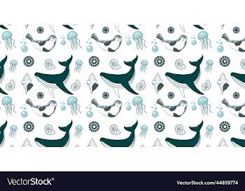 whale sea and jellyfish pattern