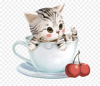 WhatsApp Valentines Day Cuteness Heart - Cute cartoon cat in a teacup 