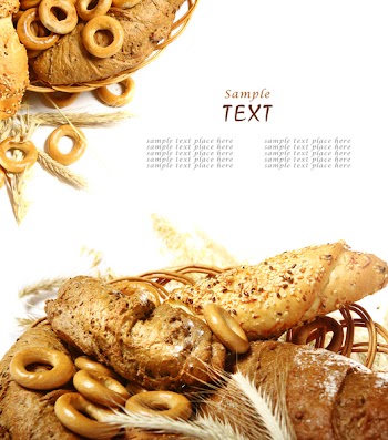 Wheat and bread over white