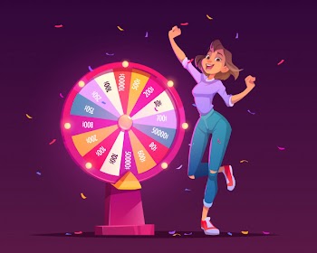 Wheel of fortune and lucky girl winner in casino Free Vector