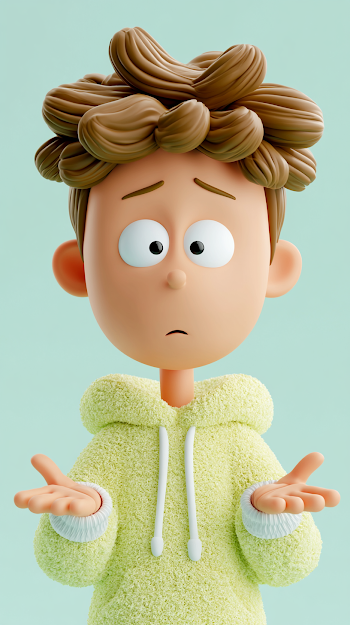 Whimsical 3D Cartoon Boy in Fleece Hoodie