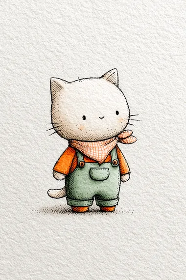 Whimsical Anthropomorphic Cat in Pastel Overalls Whimsical Anthropomorphic Cat in Pastel Overalls