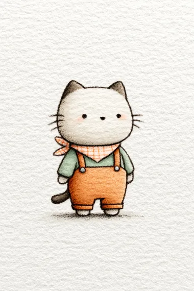 Whimsical Anthropomorphic Cat in Soft Pink Gingham Whimsical Anthropomorphic Cat in Soft Pink Gingham