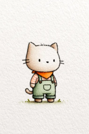 Whimsical Anthropomorphic Cat in Vintage Overalls Whimsical Anthropomorphic Cat in Vintage Overalls
