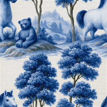 Whimsical Blue Toile Dollhouse Wallpaper Pattern