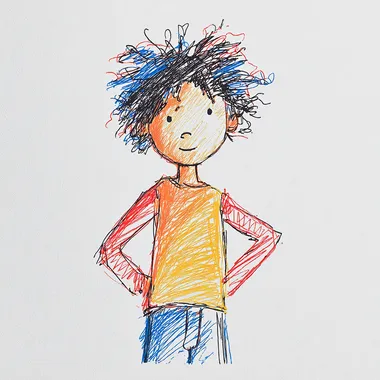 Whimsical Cartoon Character with Colorful Hair Whimsical Cartoon Character with Colorful Hair