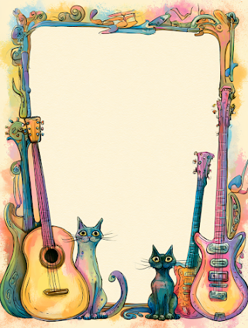 Whimsical Cat and Guitar Certificate Design