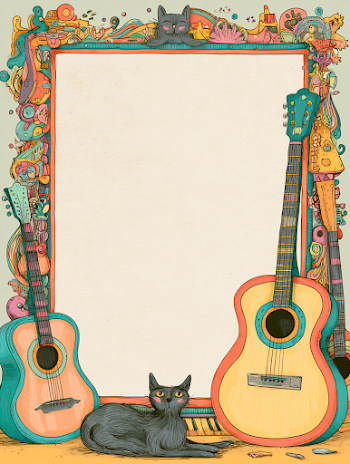 Whimsical Cat and Guitar Certificate Frame