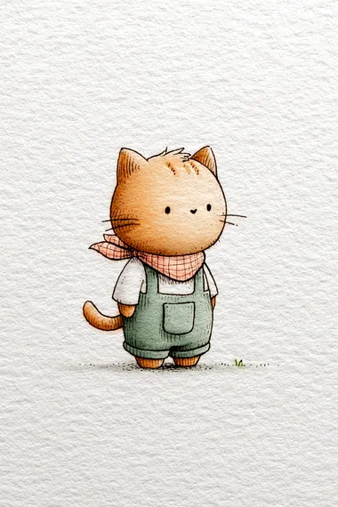Whimsical Cat Character in Vintage Overalls Whimsical Cat Character in Vintage Overalls