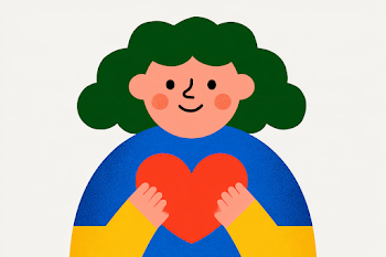Whimsical Character Holding Heart
