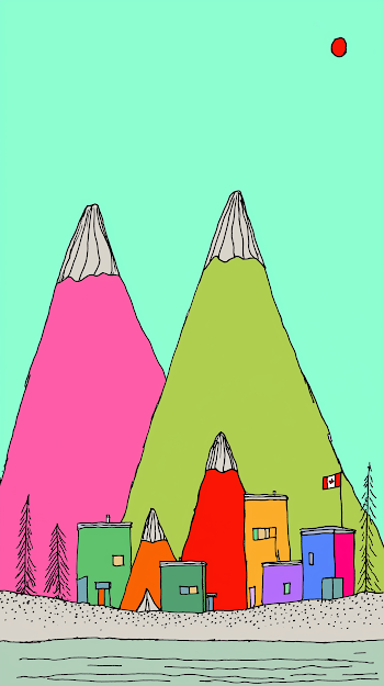 Whimsical Colorful Mountains and Houses