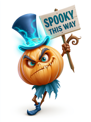 Whimsical Creepy Pumpkin with Neon Blue Top Hat