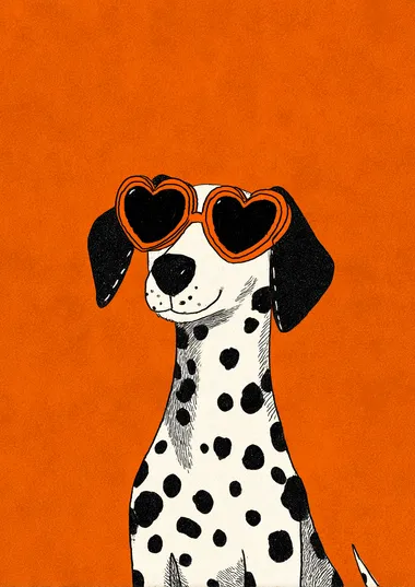 Whimsical Dalmatian Dog in Heart-Shaped Sunglasses Whimsical Dalmatian Dog in Heart-Shaped Sunglasses