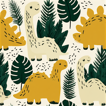 Whimsical Dino Pattern with Tropical Leaves