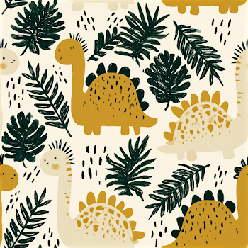 Whimsical Dinosaur Pattern with Tropical Leaves