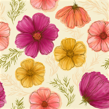 Whimsical Floral Pattern on Cream Background