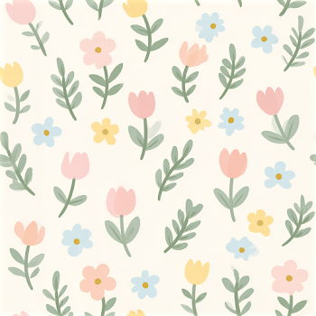 Whimsical Floral Pattern on Cream Background