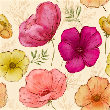 Whimsical Floral Pattern on Cream Background