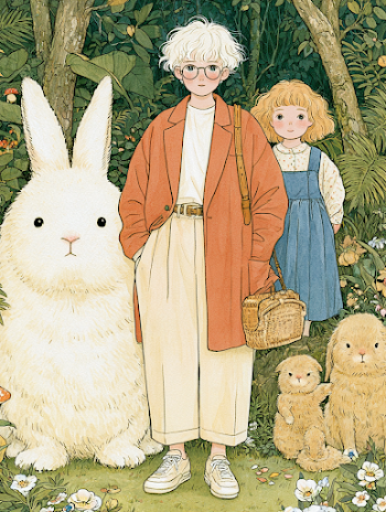 Whimsical Forest Scene with Children and Animals