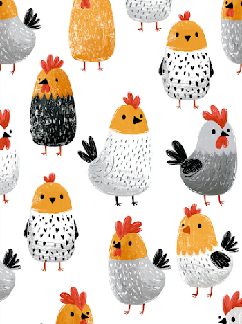 Whimsical Hand-Drawn Chickens Illustration