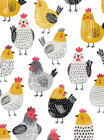 Whimsical Hand-Drawn Chickens Illustration