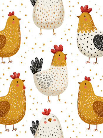 Whimsical Hand-Drawn Chickens Nursery Illustration