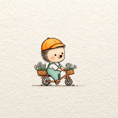 Whimsical Hedgehog on a Tricycle with Daisies Whimsical Hedgehog on a Tricycle with Daisies