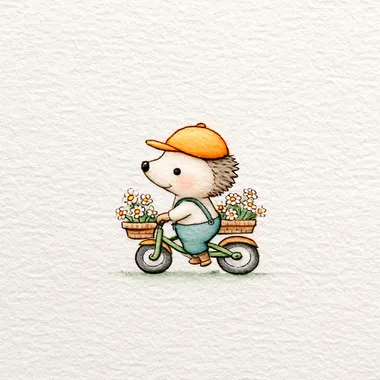 Whimsical Hedgehog on a Tricycle with Daisies Whimsical Hedgehog on a Tricycle with Daisies